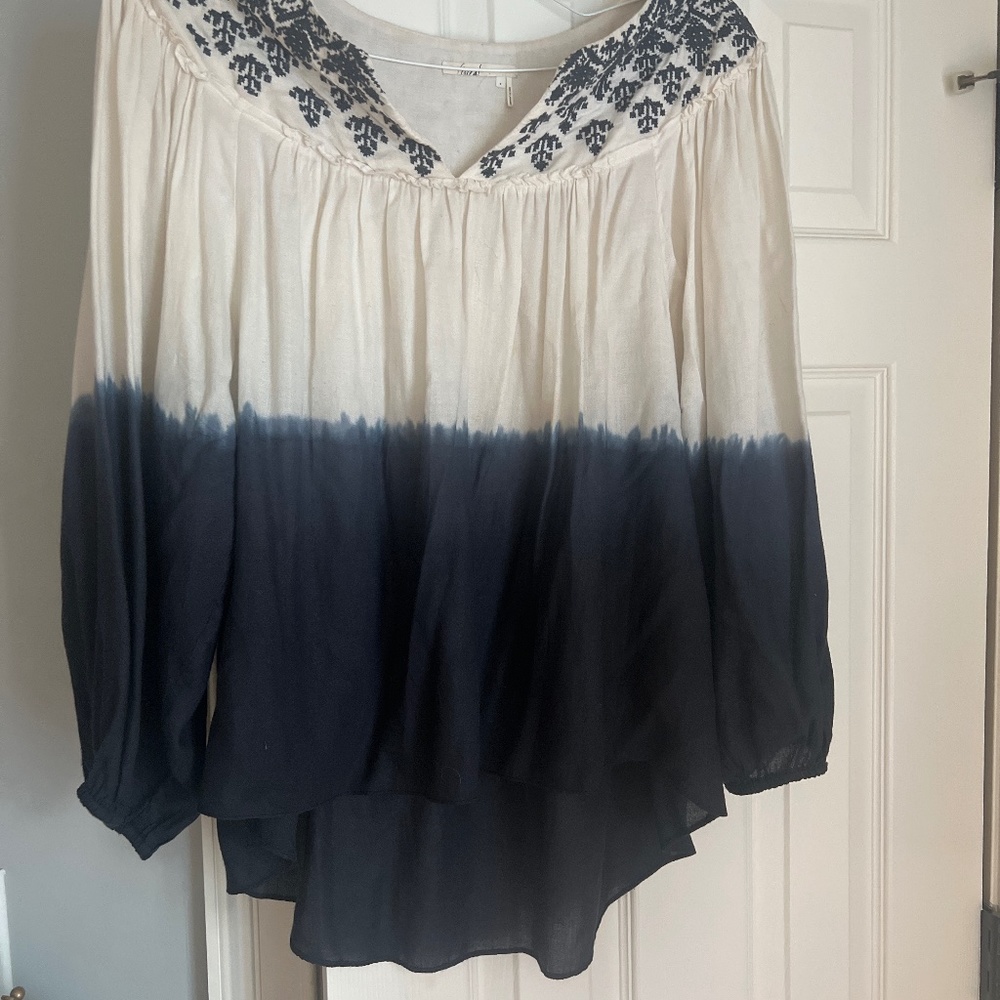 Anthropologie tie dye with embroidery top